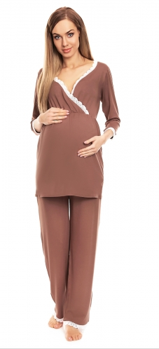 Be Maamaa Tehotenské, dojčiace pyžamo s čipkovaným lemovaním - Cappuccino